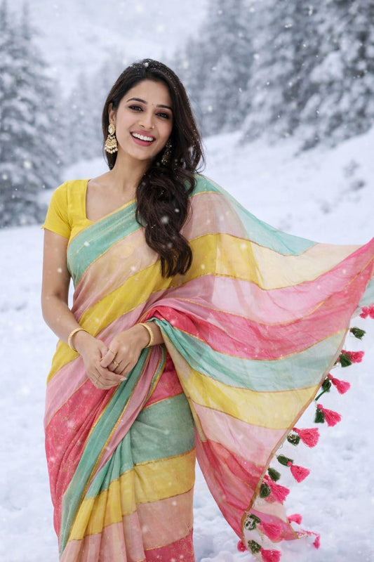 Multi stripes mul cotton saree