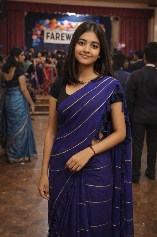 a blue sequence mul cotton saree