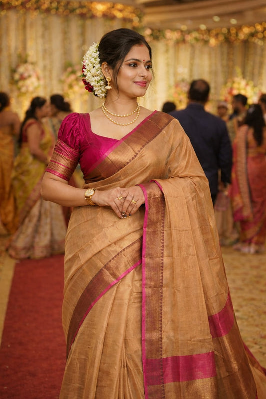Pink and Golden Tissue Saree
