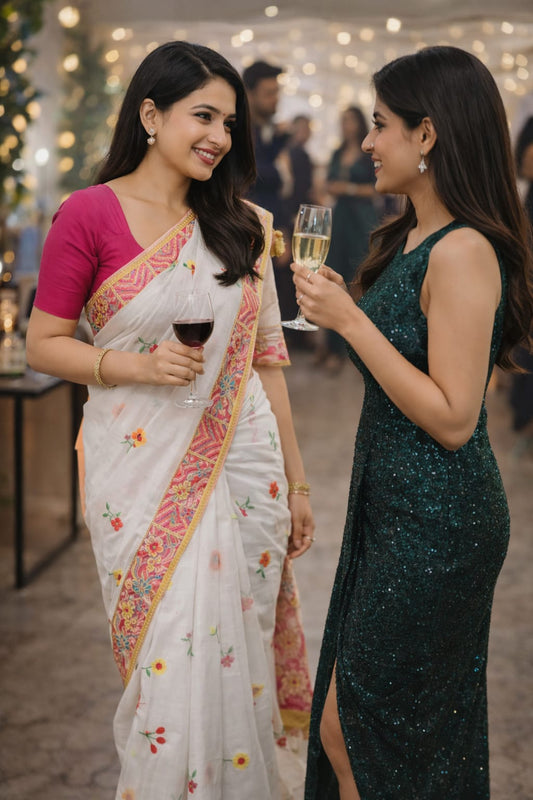 White Embrodery Mul Cotton saree