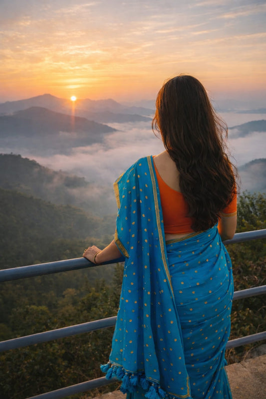 Blue Mul Cotton Saree