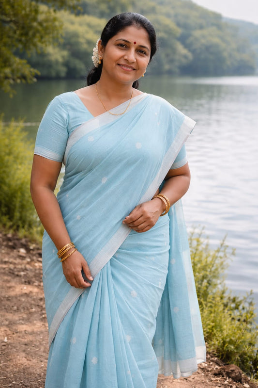 sky jamdani mul cotton saree