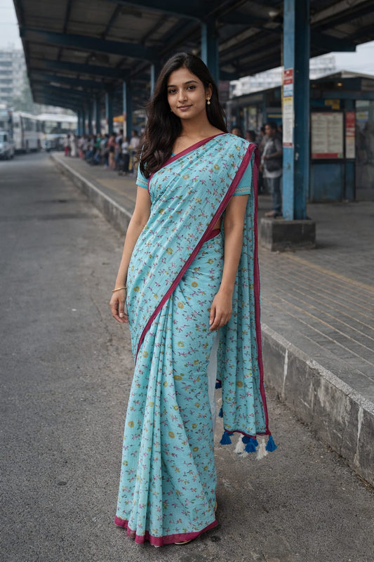 sky mul cotton saree