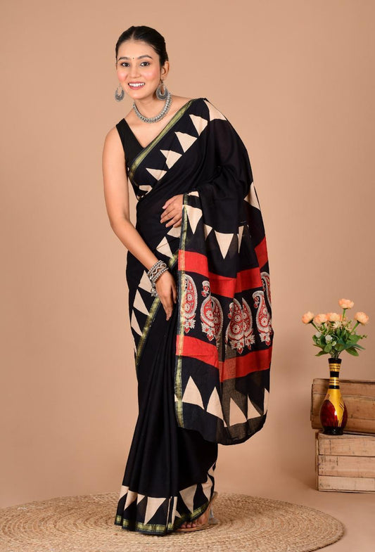 Ajrakh cotton saree
