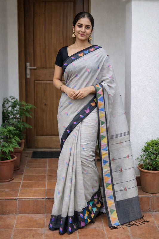 anwesha ash grey cotton saree