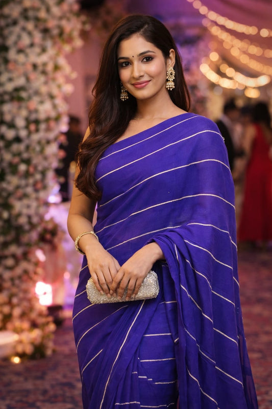 Blue sequence mul cotton saree