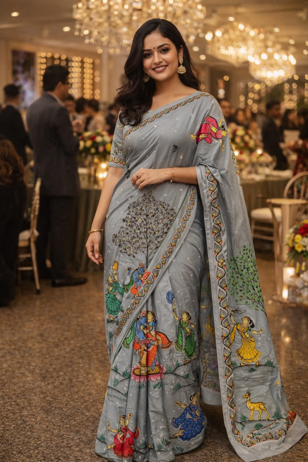 Grey radhakrishna pattachitra saree