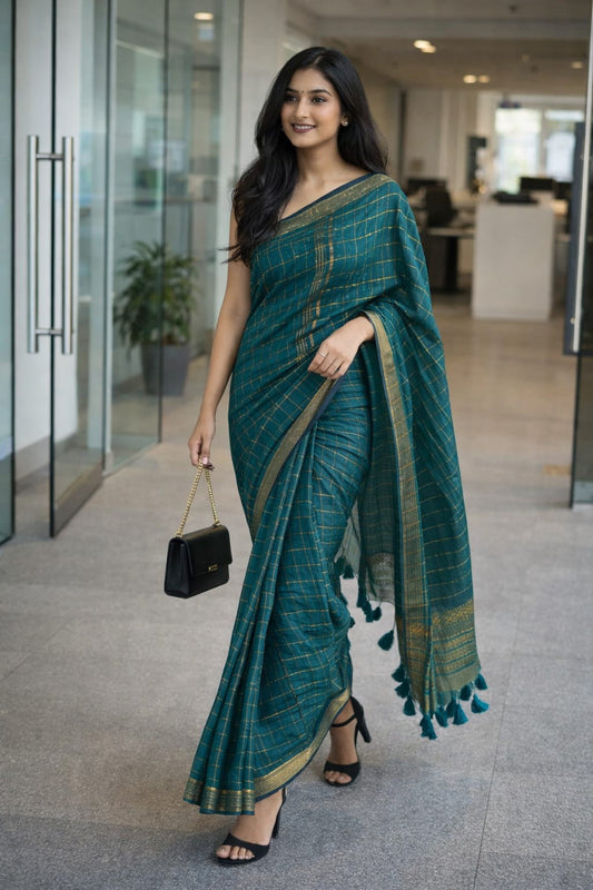 green mul cotton saree