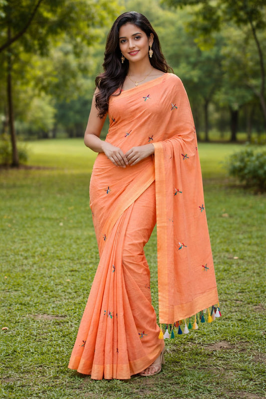 orange colour khadi cotton saree