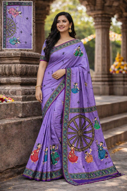 Purple konark work pattachitra saree