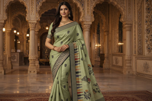 Green silk cotton Saree