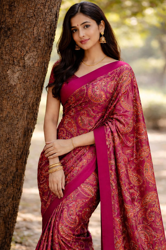Pink Tussar Silk Saree