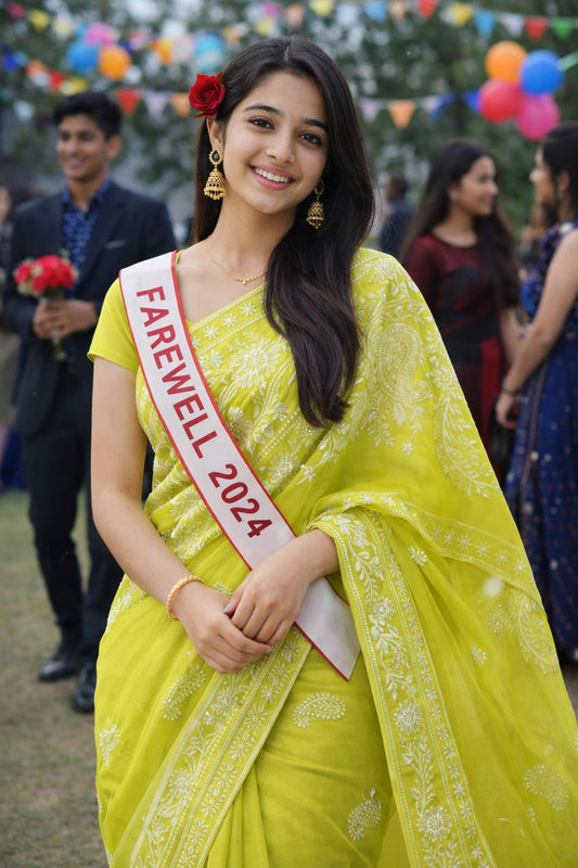 Green Chikankari mul cotton  saree