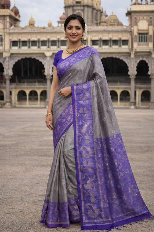 grey silk saree